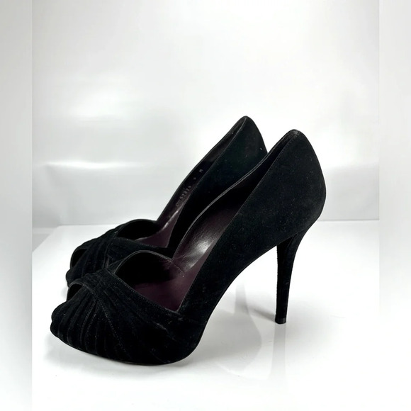 Stuart Weitzman Peep-Toe Heels Women’s Size 9 Black Suede OW57374 - Picture 3 of 7